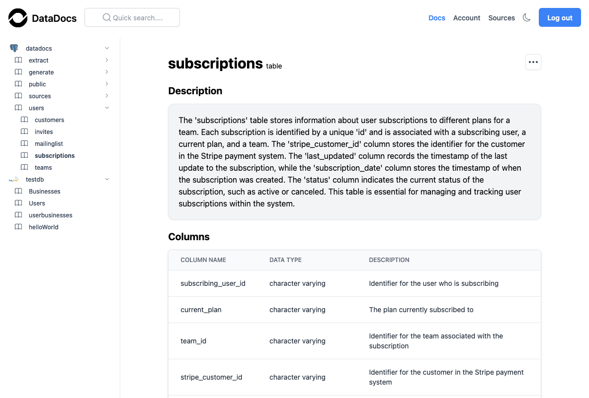 DataDocs Landing Page Screenshot