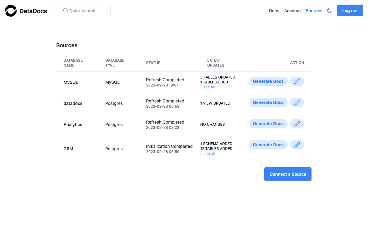 DataDocs Data Refresh Screenshot